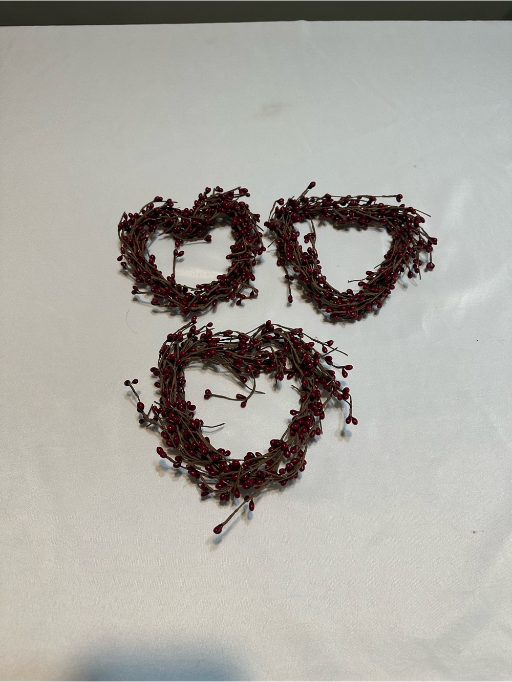Heart-Shaped Berry Wreath Trio - Red Holiday Decor